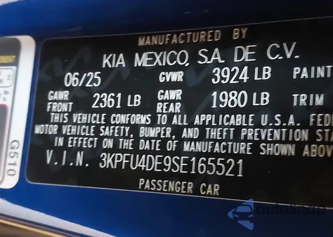 2025 Kia K4 Ex z USA, uszkodzony, nr VIN 3KPFU4DE9SE165521